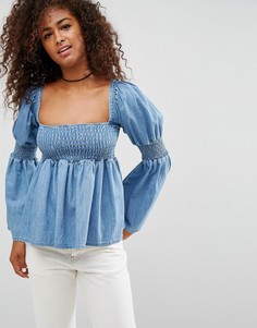 Свободный джинсовый топ с присборенной отделкой ASOS - Синий