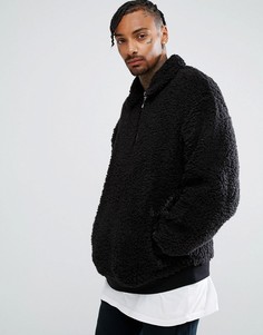 Оверсайз-куртка Харрингтон из искусственного меха с молнией до груди ASOS - Черный