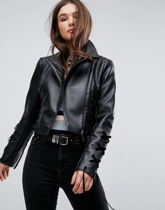 Укороченная куртка из искусственной кожи с отделкой под корсет ASOS - Черный