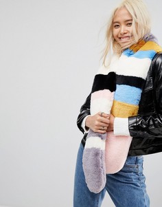 Шарф из искусственного меха в разноцветную полоску ASOS - Мульти