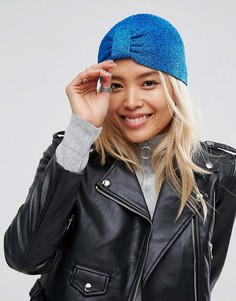Синяя трикотажная шапка металлик с узлом ASOS - Синий