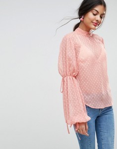 Блузка из ткани добби с пышными рукавами ASOS - Розовый