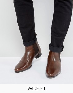 Коричневые кожаные ботинки челси для широкой стопы ASOS - Коричневый