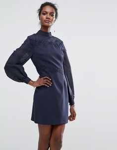 Платье мини с расклешенными рукавами и вышивкой Keepsake - Темно-синий