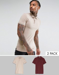 Комплект из 2 обтягивающих трикотажных футболок-поло ASOS - СКИДКА - Мульти