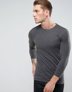 Серая обтягивающая футболка с рукавами длиной 3/4 ASOS - Серый