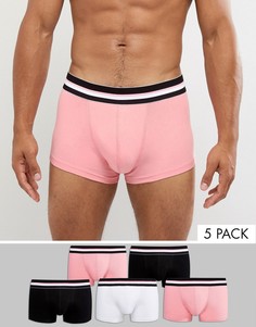 Комплект из 5 боксеров (розовые/монохромные в полоску) ASOS - Мульти