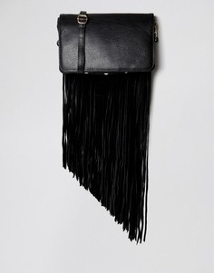 Кожаная сумка через плечо со съемной бахромой Urbancode - Черный