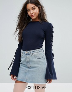 Топ со шнуровкой на рукавах Missguided - Темно-синий