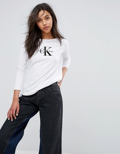 Оверсайз-футболка с длинными рукавами и логотипом Calvin Klein Jeans - Белый