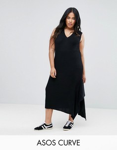 Вязаное платье с V-образным вырезом ASOS CURVE - Черный