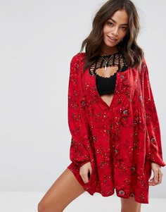 Красное пляжное платье с цветочным принтом Billabong - Красный