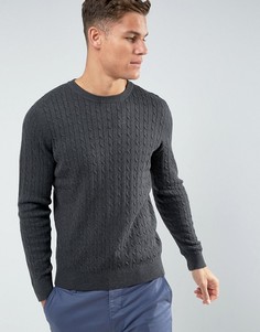Вязаный джемпер с узором косичка из 100% хлопка Selected Homme - Серый