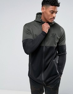 Спортивный худи цвета хаки на молнии SikSilk - Зеленый