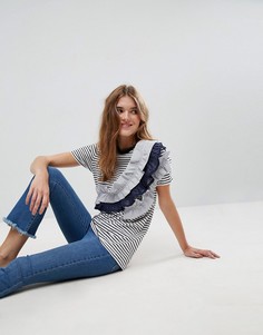 Футболка в полоску с оборками ASOS - Мульти