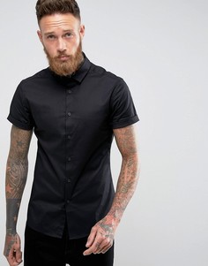 Черная зауженная рубашка с короткими рукавами ASOS - Черный