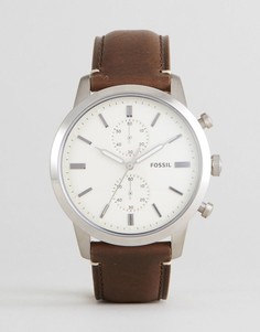 Часы с кожаным коричневым ремешком и хронографом Fossil FS5350 Townsman - Коричневый