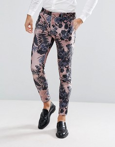 Розовые бархатные брюки скинни с цветочным принтом ASOS Wedding - Розовый