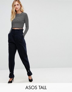Джинсовые брюки с завышенной талией и ремешками внизу ASOS TALL - Синий