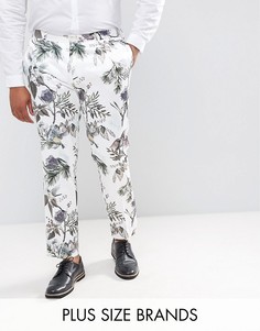Зауженные строгие брюки с пастельным цветочным принтом ASOS PLUS Wedding - Белый
