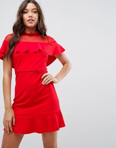 Короткое приталенное платье с сетчатой вставкой ASOS - Красный
