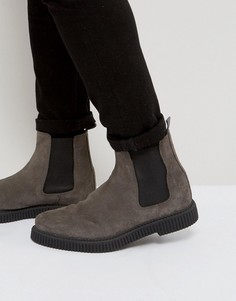Серые замшевые ботинки челси на толстой подошве ASOS - Серый