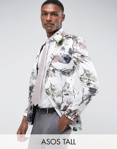 Блейзер скинни с акварельным цветочным принтом ASOS TALL - Белый