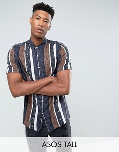 Вискозная рубашка классического кроя в полоску с принтом ASOS TALL - Темно-синий