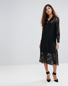 Кружевное платье-рубашка с длинными рукавами Closet - Черный