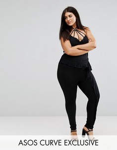 Брюки из понте с оборками эксклюзивно для ASOS CURVE - Черный