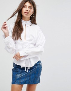 Рубашка с высоким воротом и завязками на талии Fashion Union - Белый