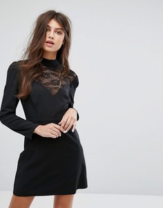 Кружевное платье с длинными рукавами и высоким воротом Fashion Union - Черный