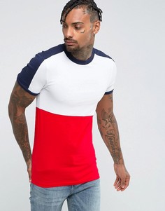Обтягивающая футболка со вставкой колор блок ASOS - Красный
