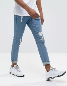 Выбеленные джинсы скинни с прорехами ASOS - Синий