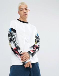 Длинный лонгслив с абстрактным контрастным принтом на рукавах ASOS - Черный