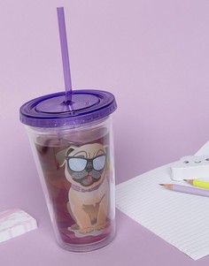 Подставка под стакан в форме мопса со спиралевидной соломинкой Fizz - Мульти