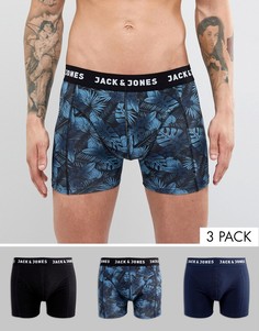 Набор из 3 пар боксеров-брифов с принтом листьев Jack &amp; Jones - Темно-синий