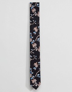 Узкий галстук с цветочным принтом ASOS - Черный