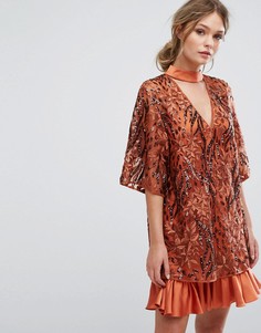 Платье с вышивкой и рукавами-кимоно Three Floor - Оранжевый