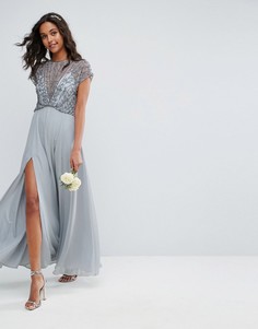 Платье макси с отделкой бусинами на лифе ASOS WEDDING - Серый