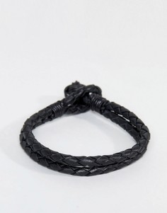Плетеный кожаный браслет черного цвета Jack &amp; Jones - Черный