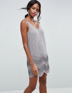 Декорированное платье мини с двойным низом ASOS - Серый