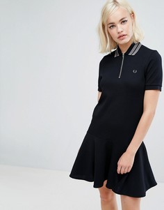 Платье из пике с баской Fred Perry - Черный