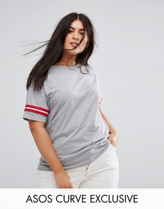 Футболка с полосками на рукавах ASOS CURVE - Серый