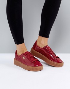 Бордовые лакированные кроссовки на резиновой подошве Puma - Красный