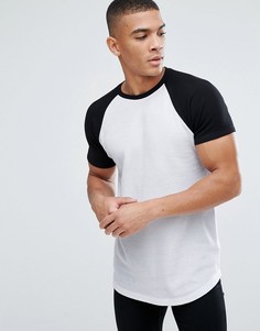 Длинная обтягивающая футболка с контрастными рукавами реглан ASOS - Белый