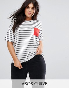 Футболка в полоску с контрастным карманом ASOS CURVE - Мульти