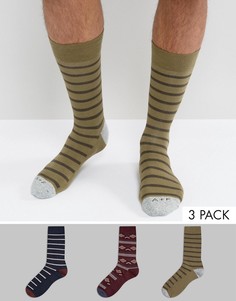 Набор из 3 пар носков в темно-синюю полоску и с бордовым узором Abercrombie &amp; Fitch - Мульти