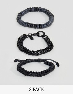 Набор из 3 браслетов с бусинами Icon Brand - Черный