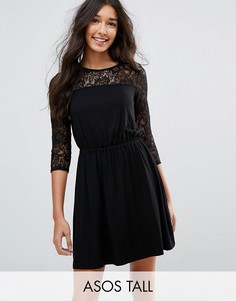 Платье мини с кружевными рукавами ASOS TALL - Черный